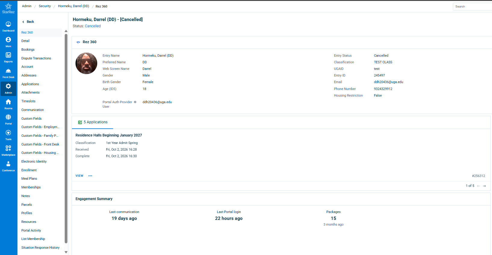 Professional Staff StarRez Permissions View